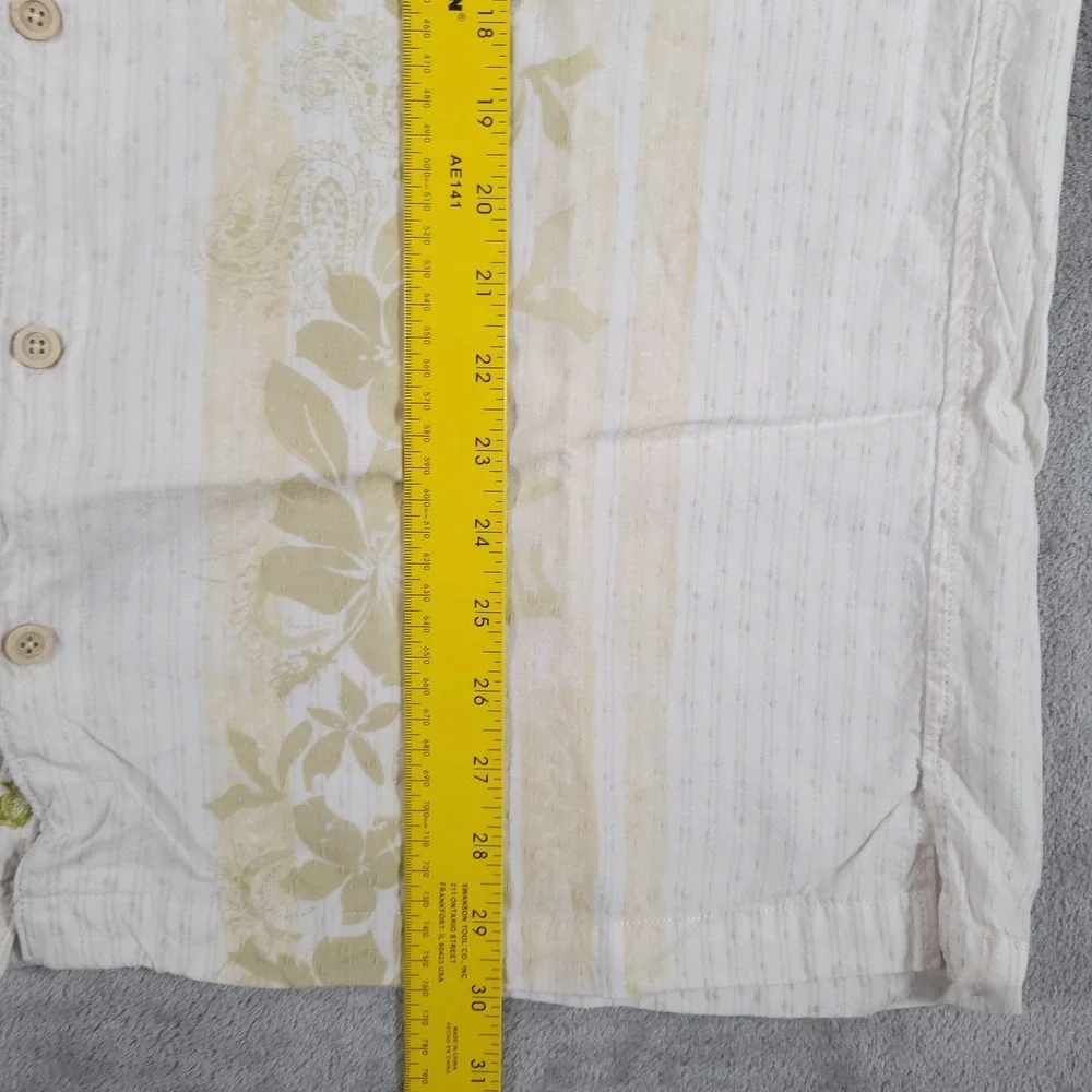 Tommy Bahama Shirt Mens Large White Beige Floral Hawaiian‎ Button Up Embroidered